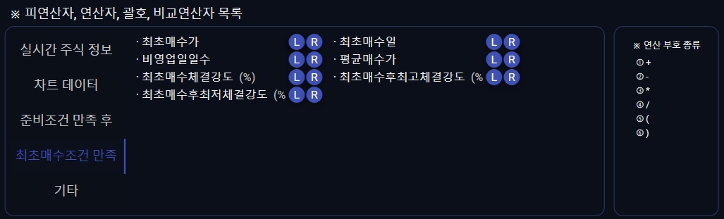 피연산자 — 최초매수조건 만족 탭